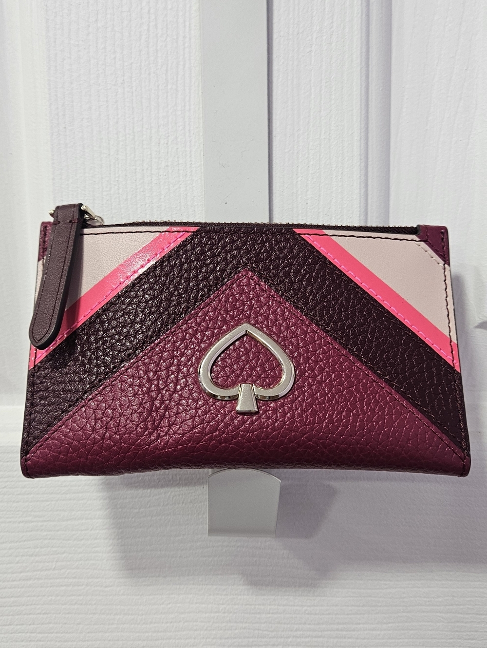 kate spade Chevron Leather Crossbody Bag & Card Case in Burgundy, Pink, Cream - Picture 11 of 15